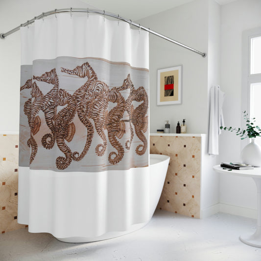 Polyester Shower Curtain - Nine Zebra Seahorses