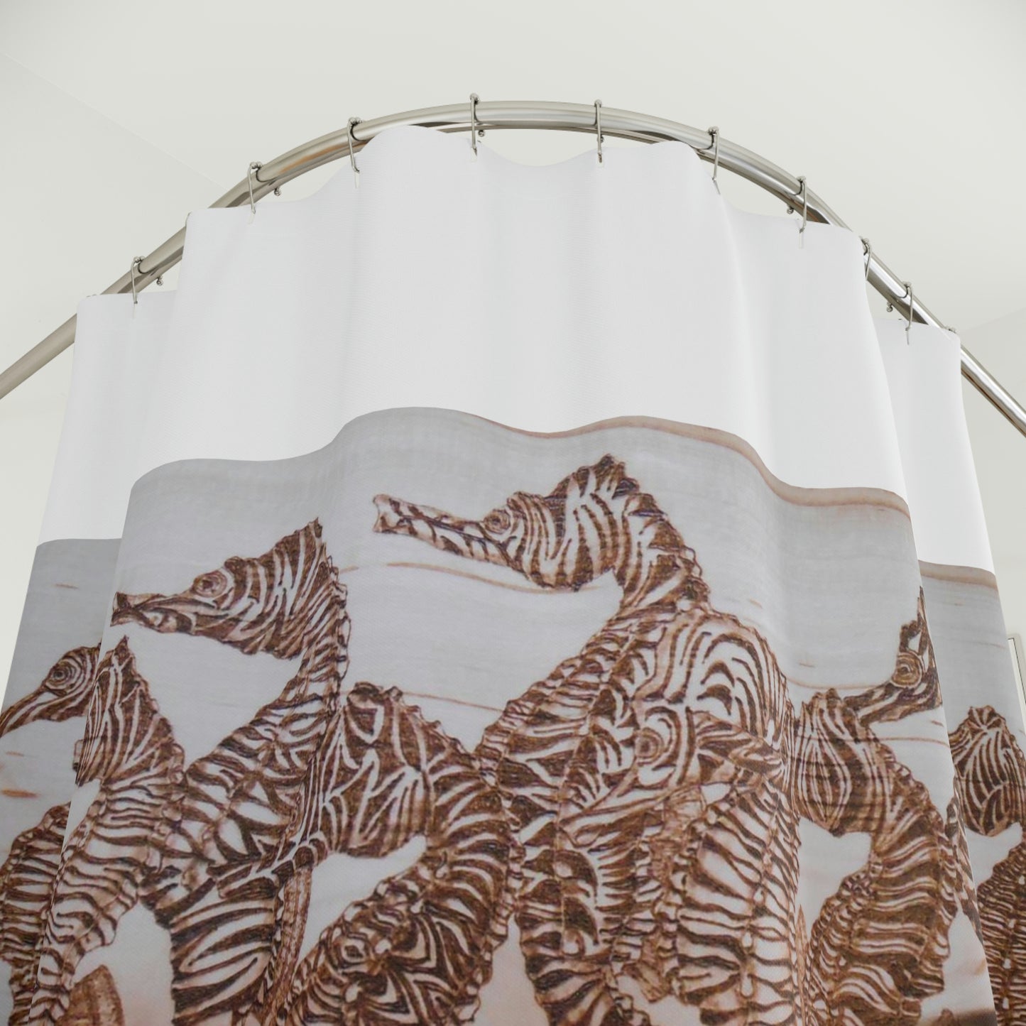 Polyester Shower Curtain - Nine Zebra Seahorses