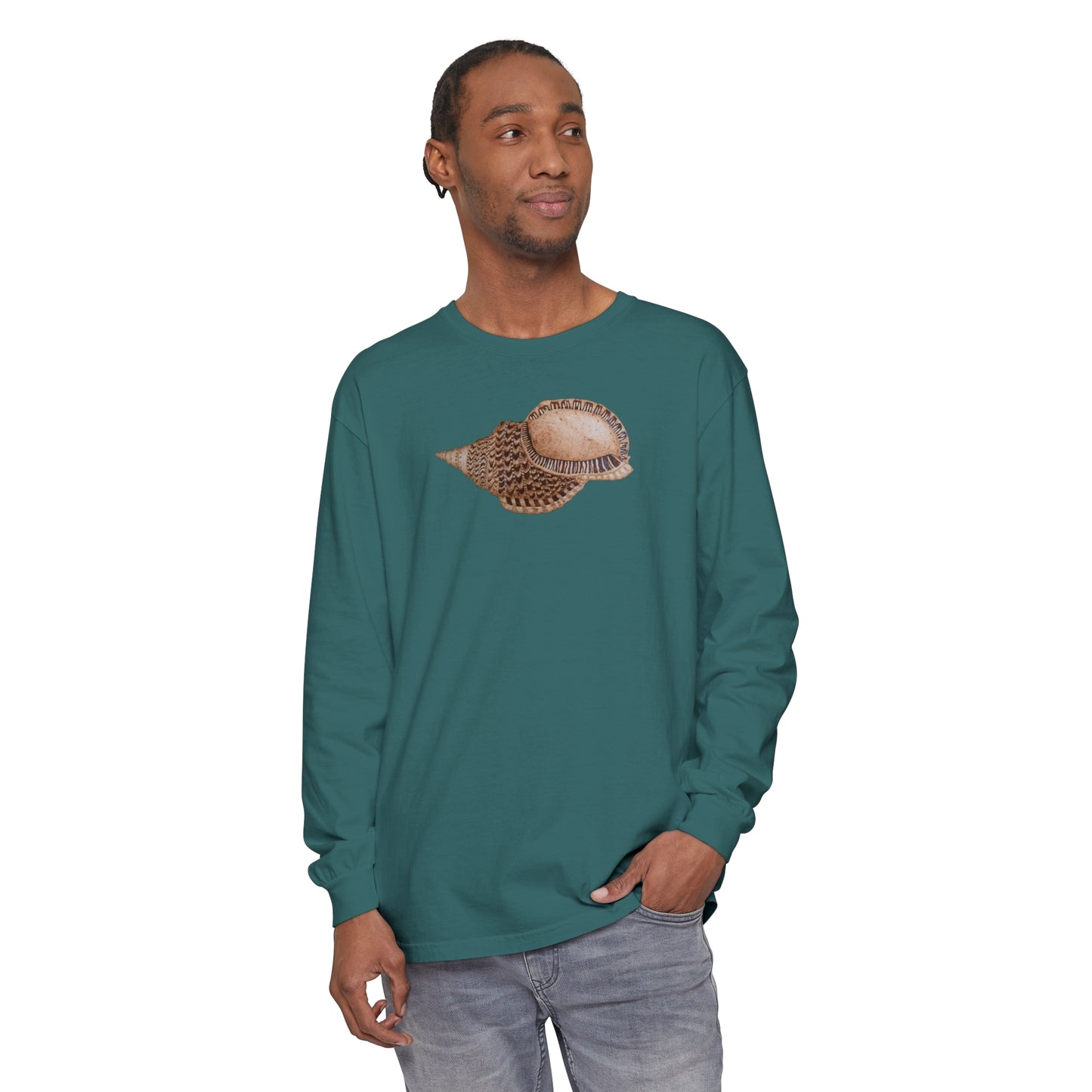 Unisex Garment-dyed Long Sleeve T-Shirt - Triton Conch