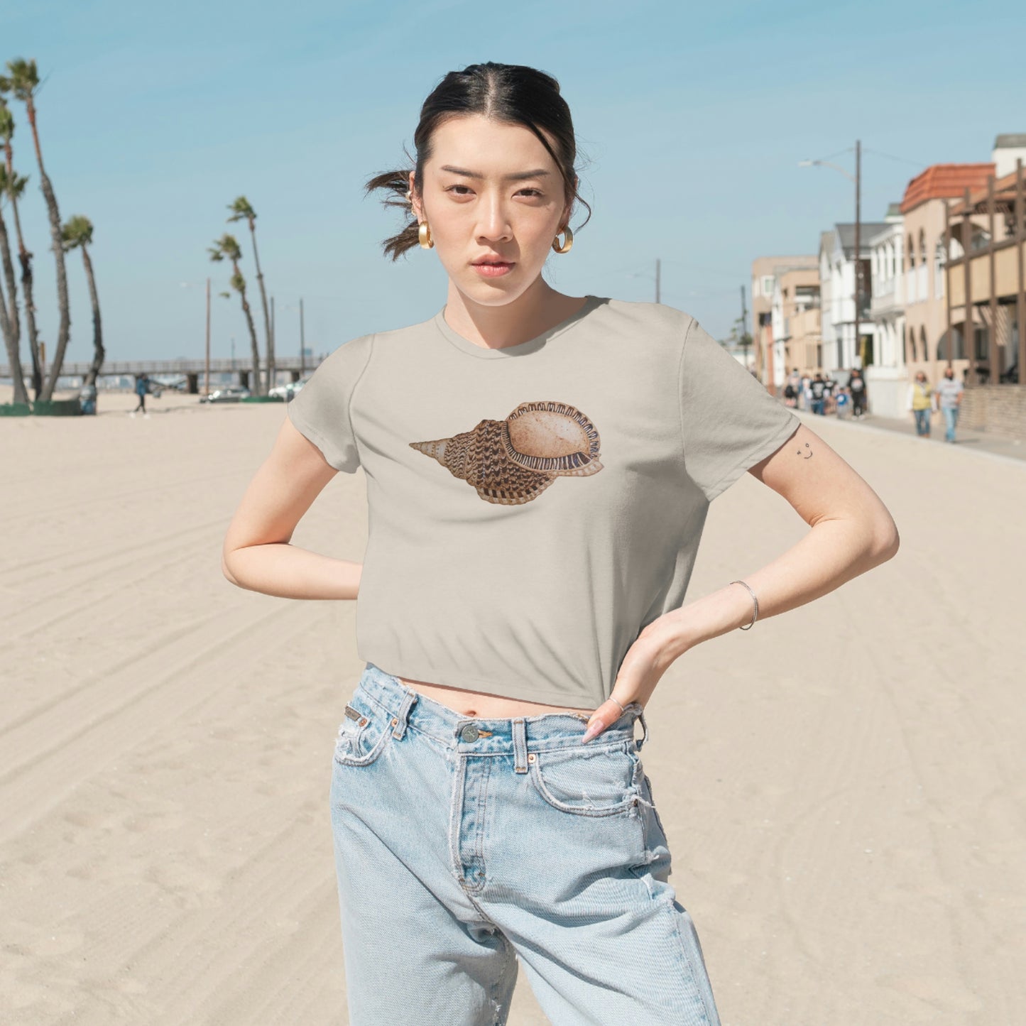 Women's Flowy Cropped Tee - Triton Conch